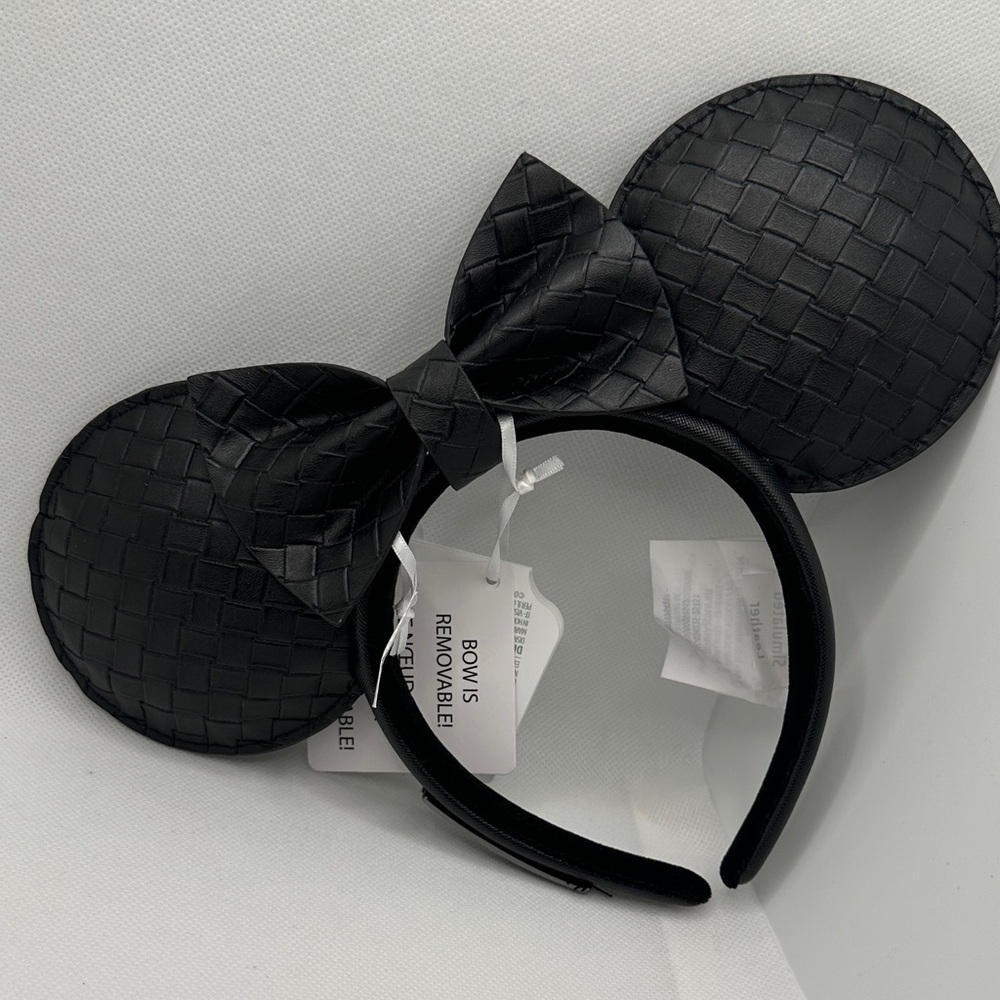 Disney Parks Black Woven Minnie Ear Headband with Removable Bow